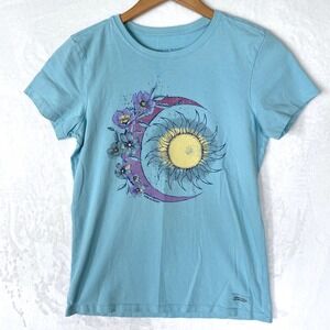 Life Is‎ Good Crusher Tee Womens Moon Flower Graphic T Shirt Cornflower Blue Sm